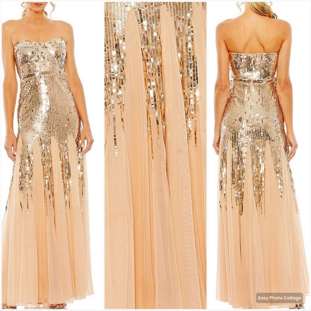 MAC DUGGAL 93959 Womens  Gold Sleeveless Sequin Mesh Gown Dress Runs Small